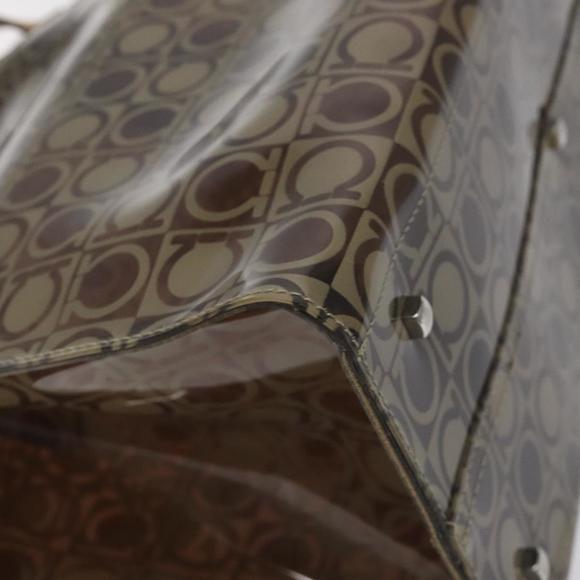 Salvatore Ferragamo Gancini Tote Bag Vinyl Brown Silver Auth BA2989